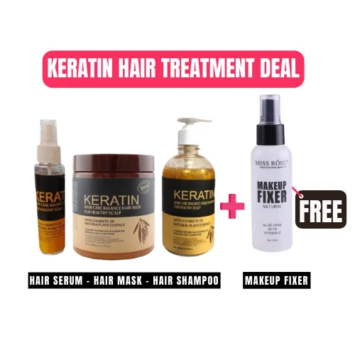 Deal of 3 Keratin Hair Treatment | Hair Mask + Hair Shampoo + Hair Serum with Free Makeup Fixer